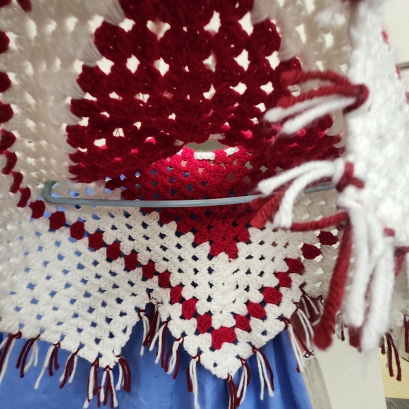 Red and White Kids Crochet Cape - Picture 2 of 5